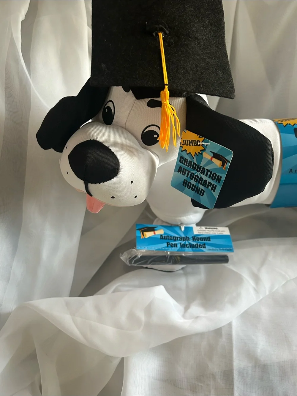 Graduation Autograph Hound Plush Dog - White with Black Accents